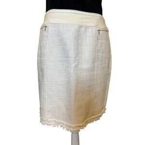 White House Black Market | Off White/Cream Cotton Blend Tweed Skirt | 10